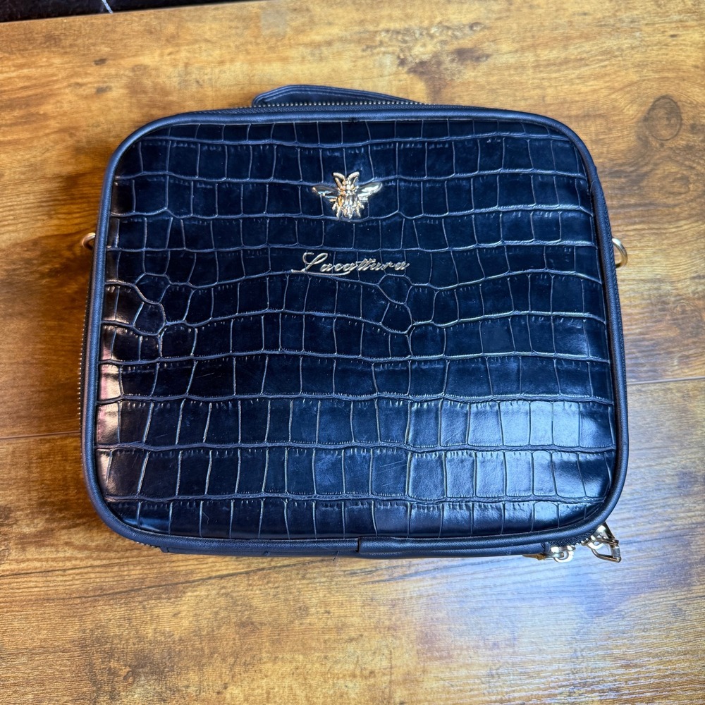 Luccattura Bee Croc Embossed‎ Black Faux Leather Makeup Train Case OS